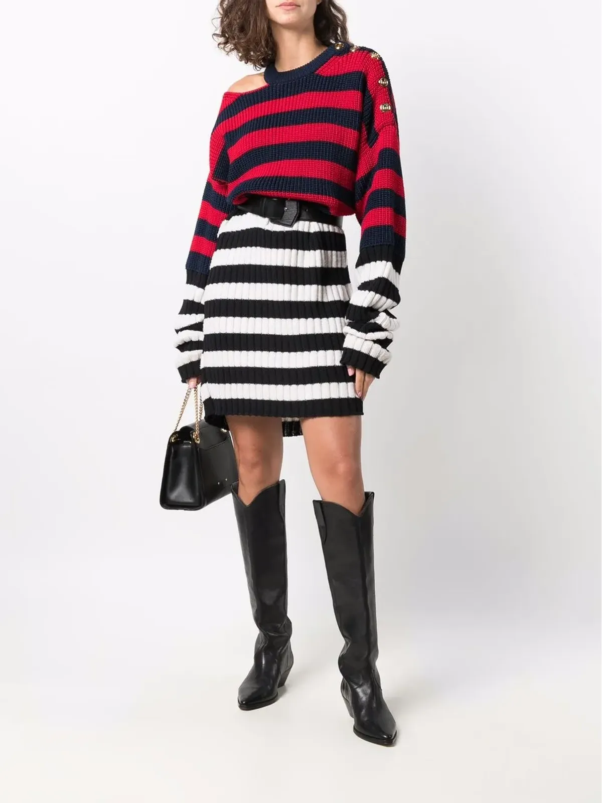 Balmain リブ編みストライプ柄ミニドレス - 画像2