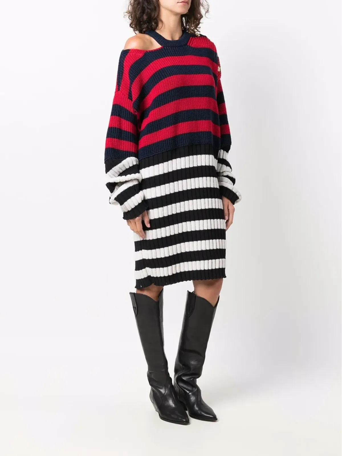 Balmain リブ編みストライプ柄ミニドレス - 画像3