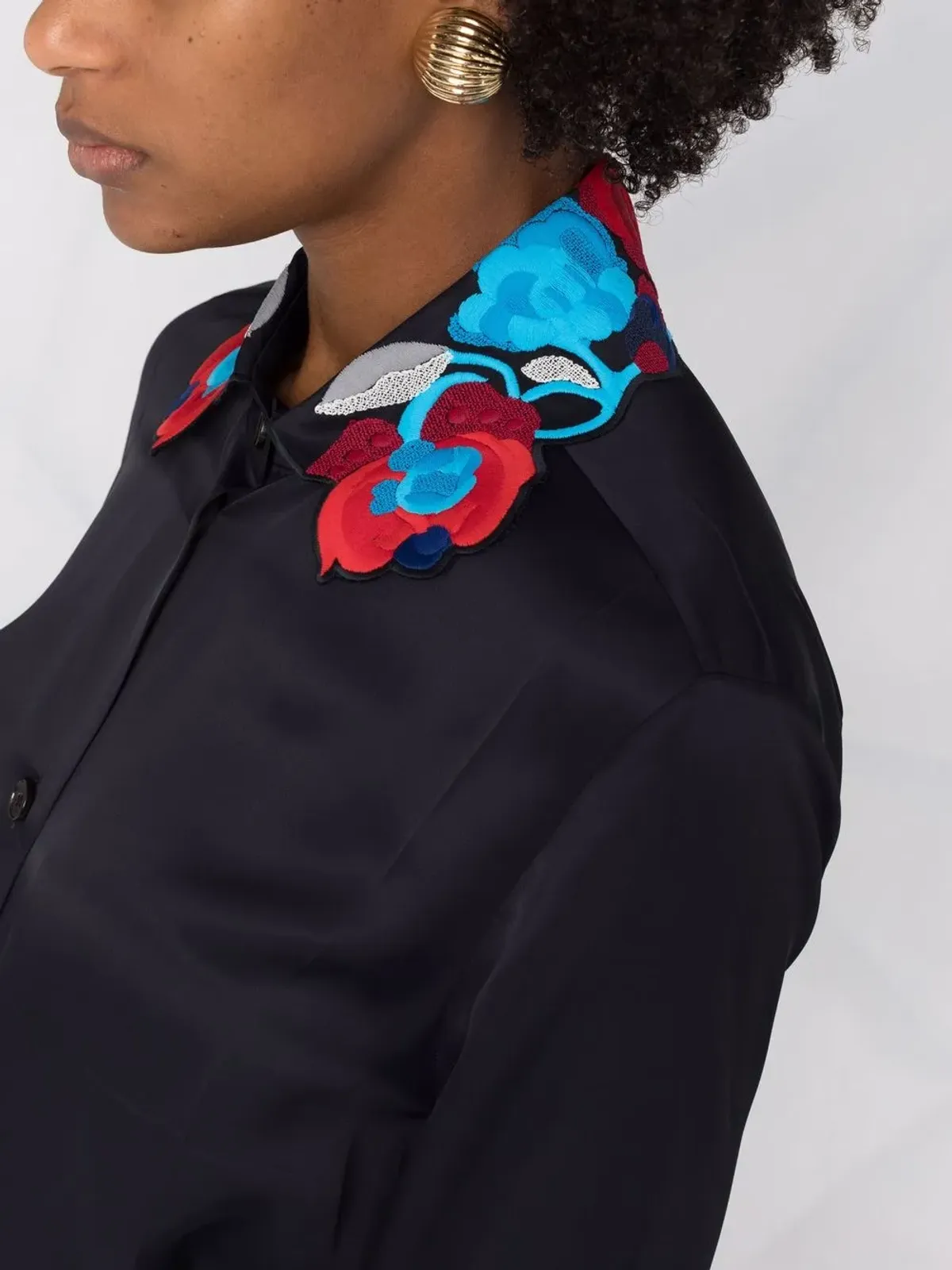 Jil Sander 花柄刺繍の襟付きサテンシャツ - 画像3
