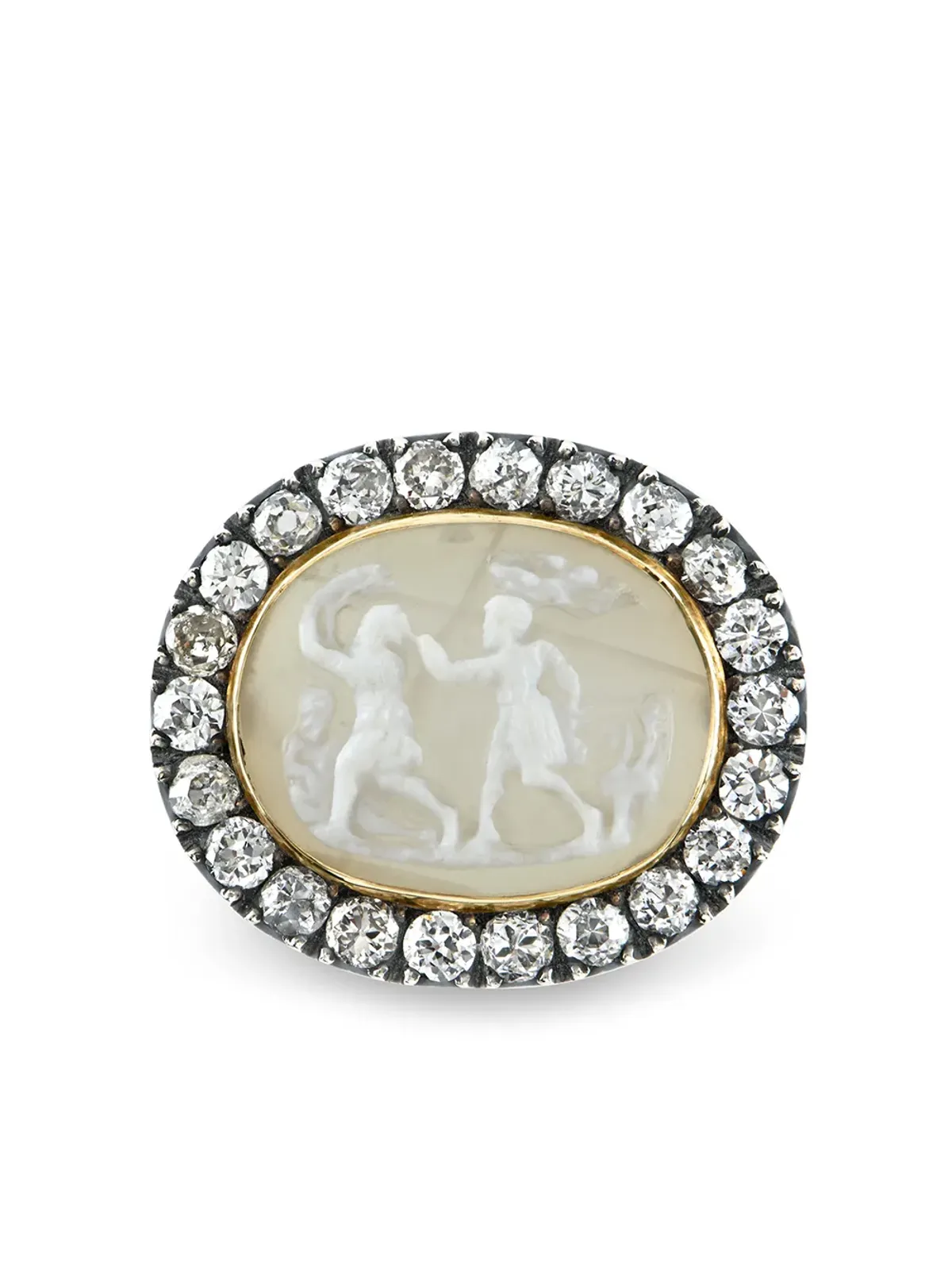 Pragnell Vintage 1714-1830 18kt yellow gold Georgian agate cameo diamond ring - 画像1