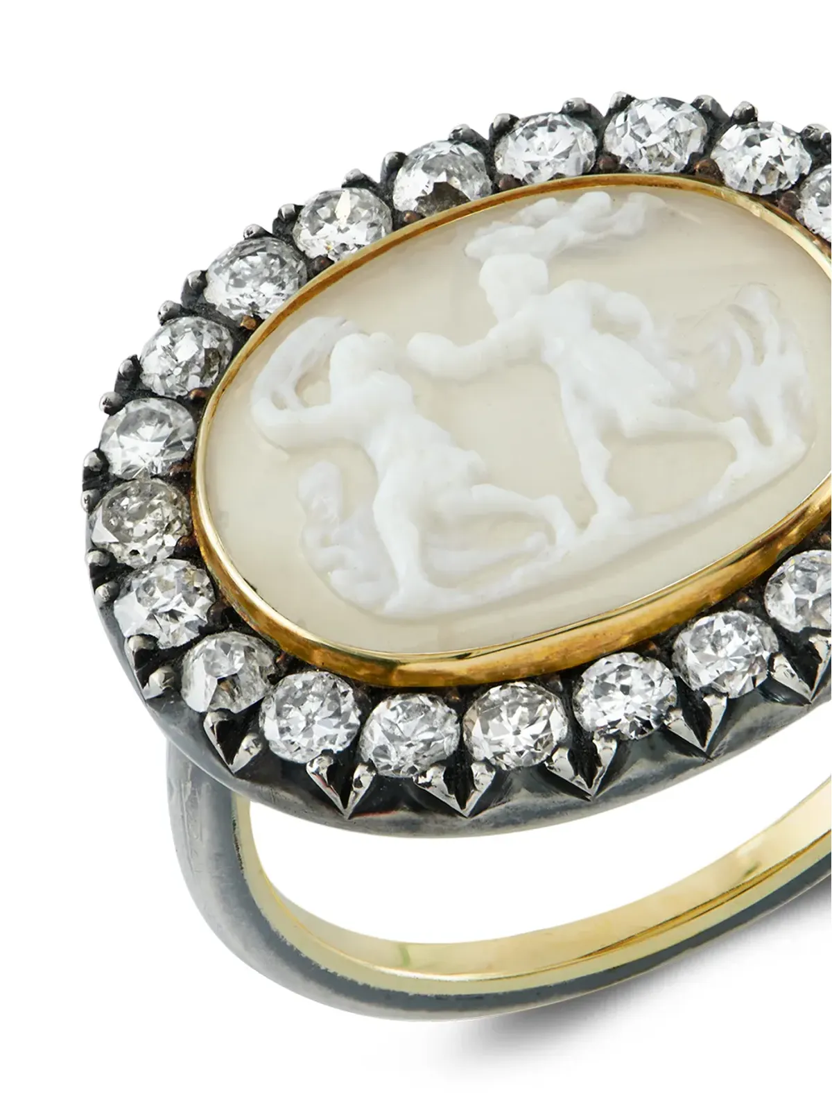 Pragnell Vintage 1714-1830 18kt yellow gold Georgian agate cameo diamond ring - 画像5