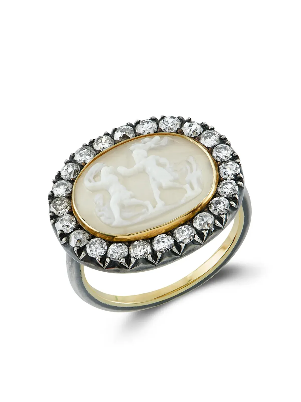 Pragnell Vintage 1714-1830 18kt yellow gold Georgian agate cameo diamond ring - 画像2