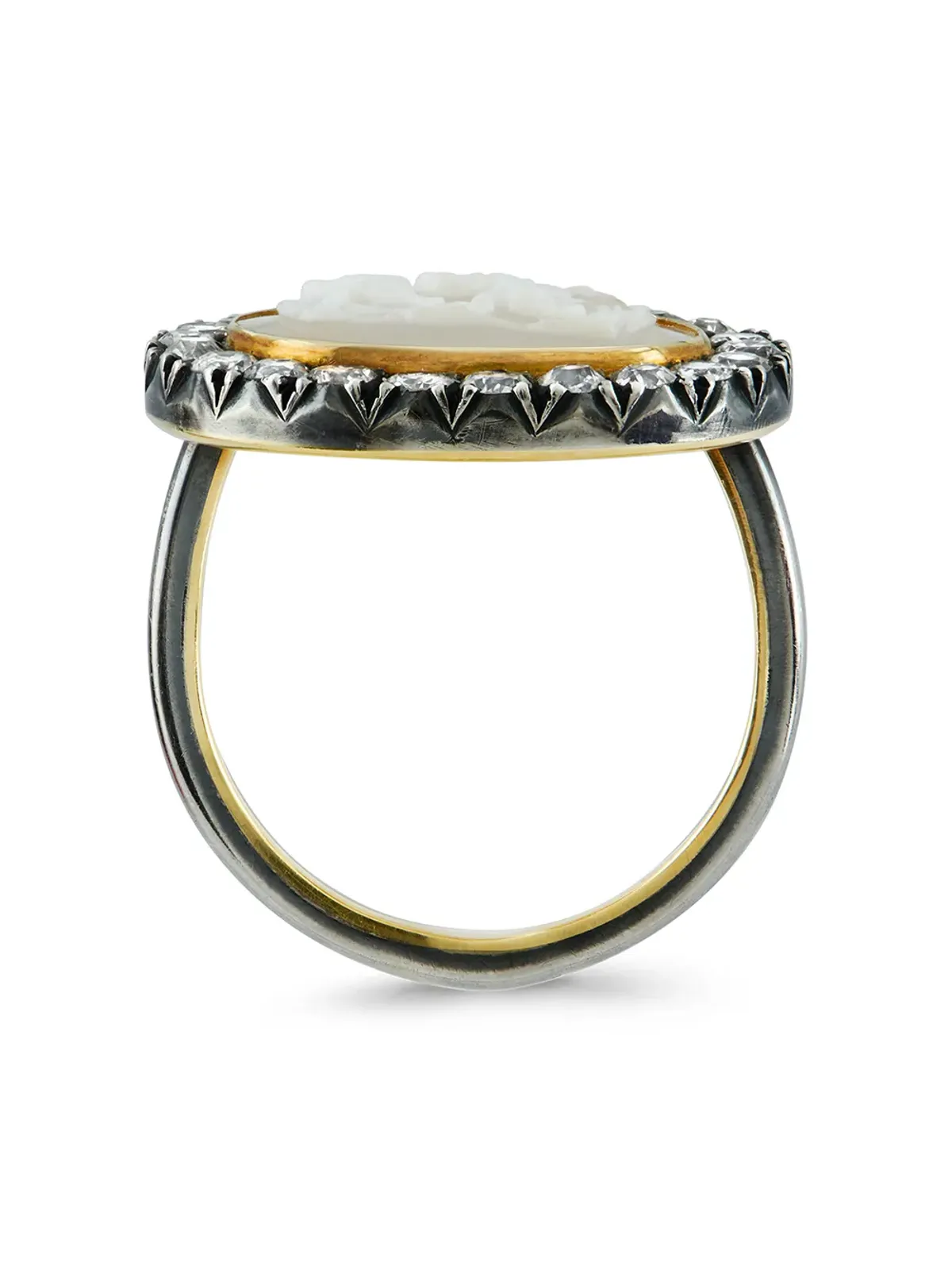 Pragnell Vintage 1714-1830 18kt yellow gold Georgian agate cameo diamond ring - 画像3