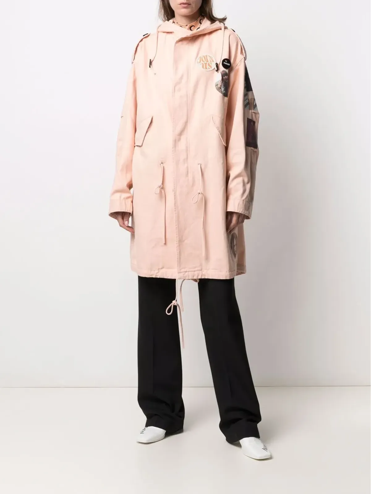 Raf Simons ピンクの写真プリント フード付きコート - 画像3