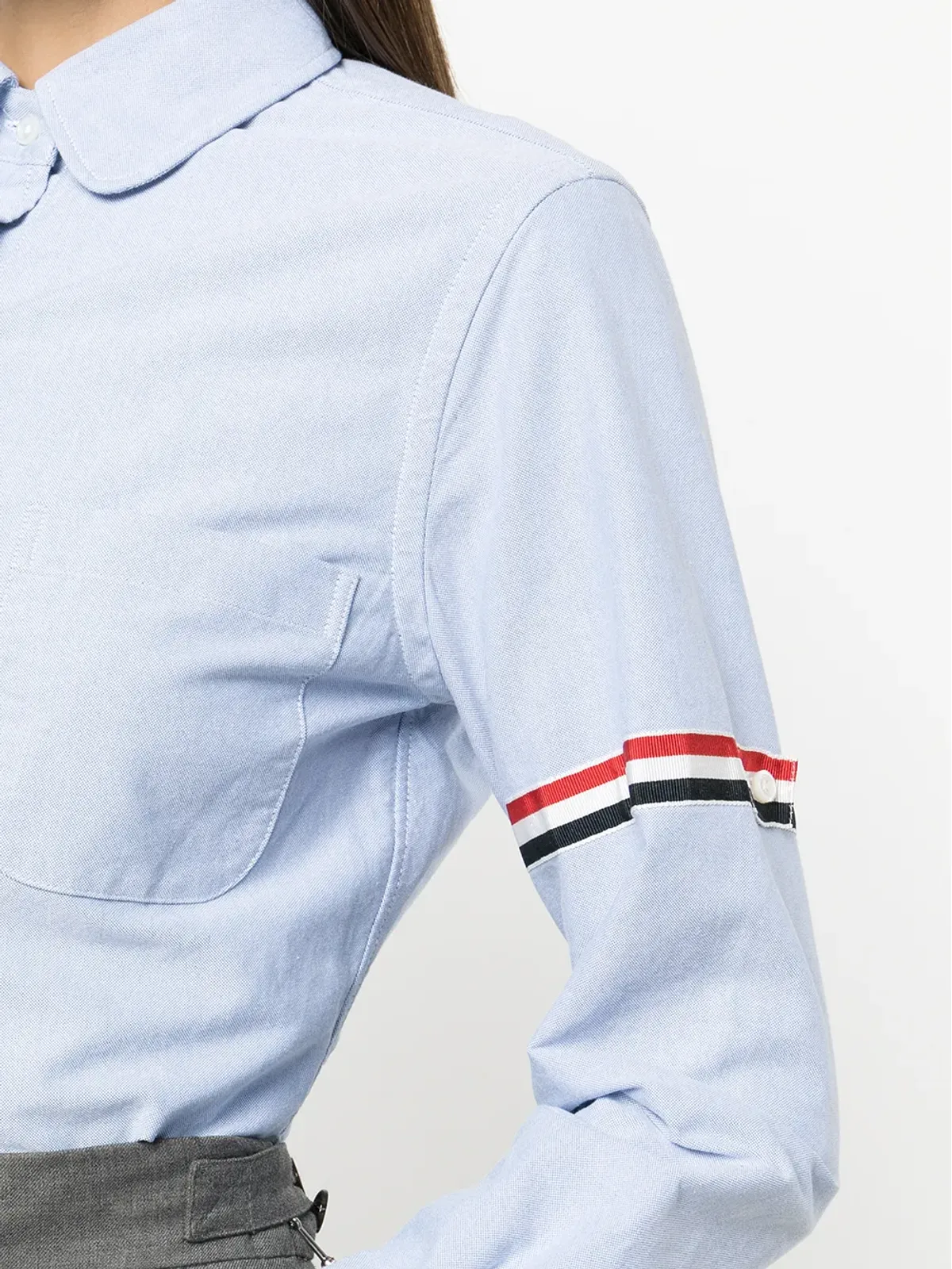 Thom Browne グログランアームバンド付き長袖オックスフォードシャツ - ブルー - 画像5