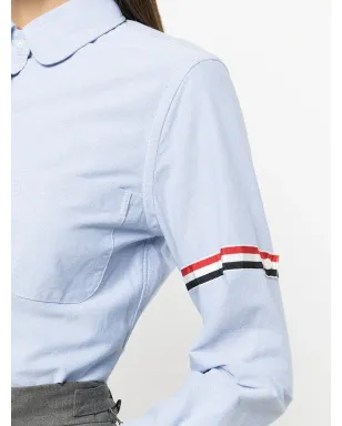 Thom Browne グログランアームバンド付き長袖オックスフォードシャツ - ブルー - サムネイル5