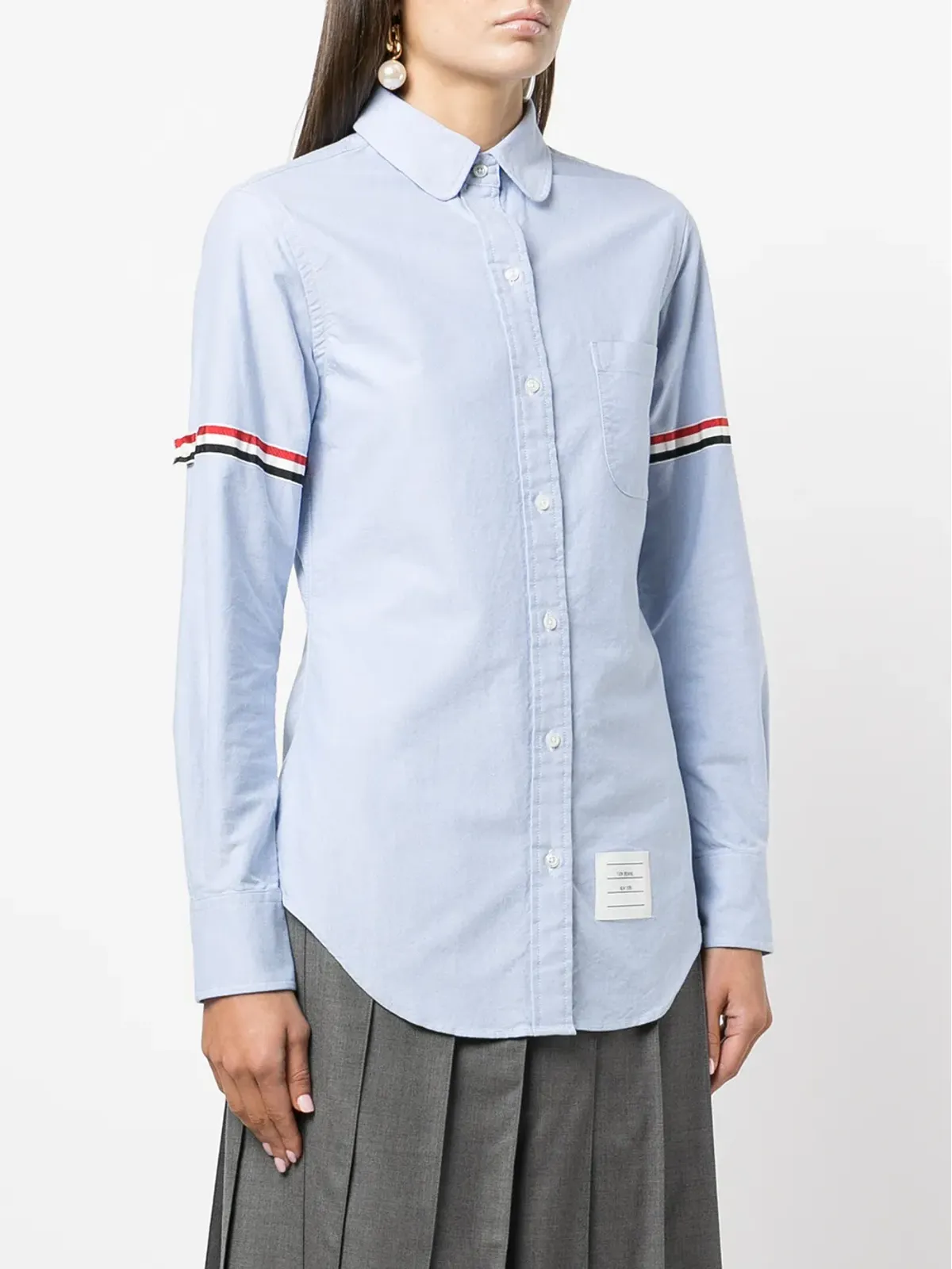 Thom Browne グログランアームバンド付き長袖オックスフォードシャツ - ブルー - 画像3