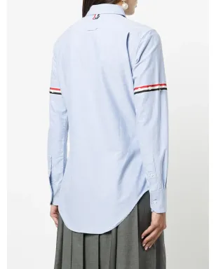 Thom Browne グログランアームバンド付き長袖オックスフォードシャツ - ブルー - サムネイル4