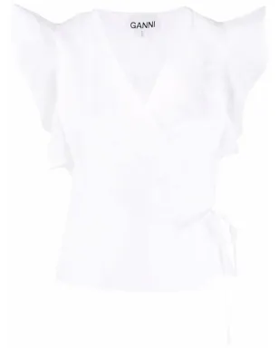 GANNI ラッフルスリーブ wrap top - White - サムネイル1