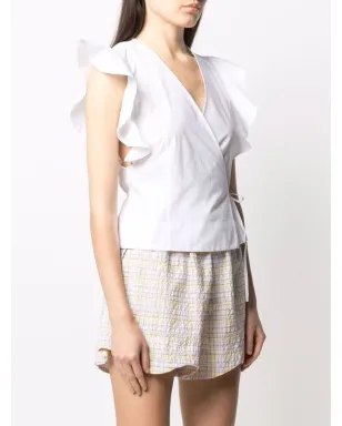 GANNI ラッフルスリーブ wrap top - White - サムネイル3