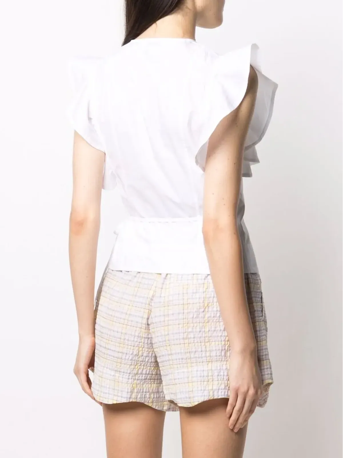 GANNI ラッフルスリーブ wrap top - White - 画像4
