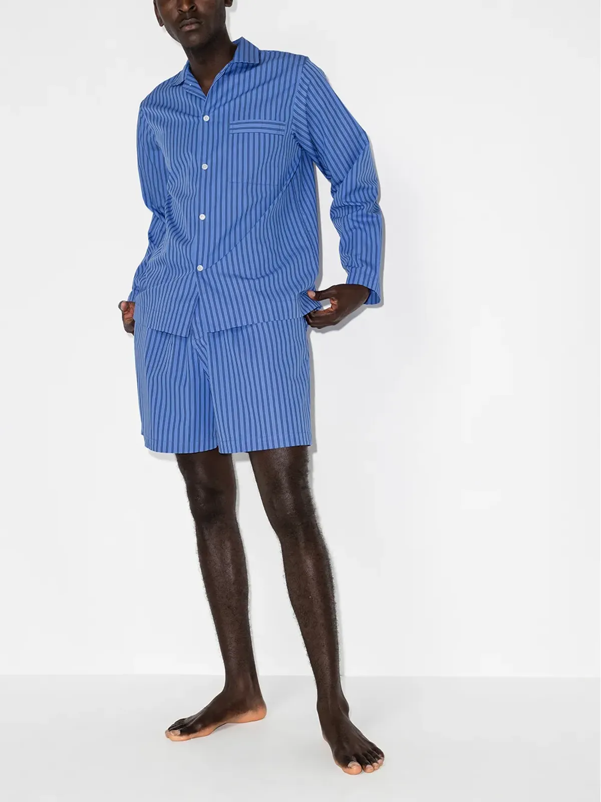 TEKLA striped poplin pajama shirt - Blue - 画像5