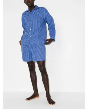 TEKLA striped poplin pajama shirt - Blue - サムネイル5