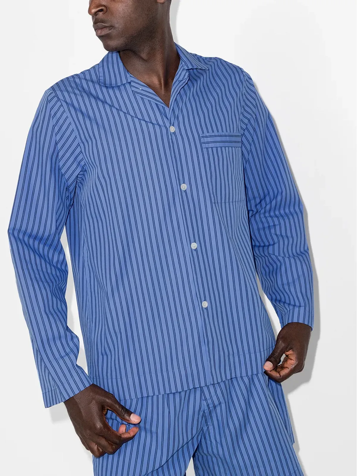 TEKLA striped poplin pajama shirt - Blue - 画像2