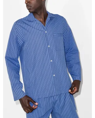 TEKLA striped poplin pajama shirt - Blue - サムネイル2
