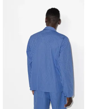 TEKLA striped poplin pajama shirt - Blue - サムネイル3