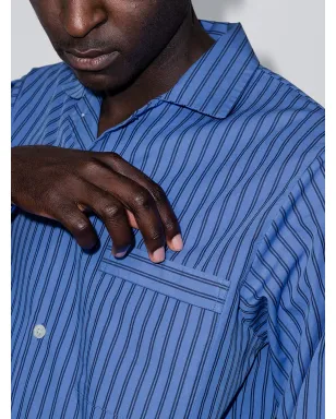 TEKLA striped poplin pajama shirt - Blue - サムネイル4