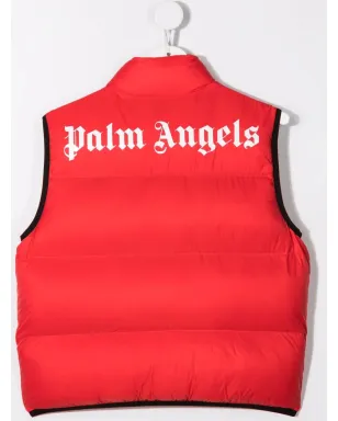 Palm Angels Kids ロゴプリント パディド ジレ レッド - サムネイル2