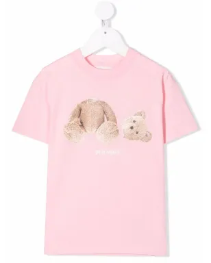 Palm Angels Kids テディベア柄ピンクのコットンTシャツ - サムネイル1