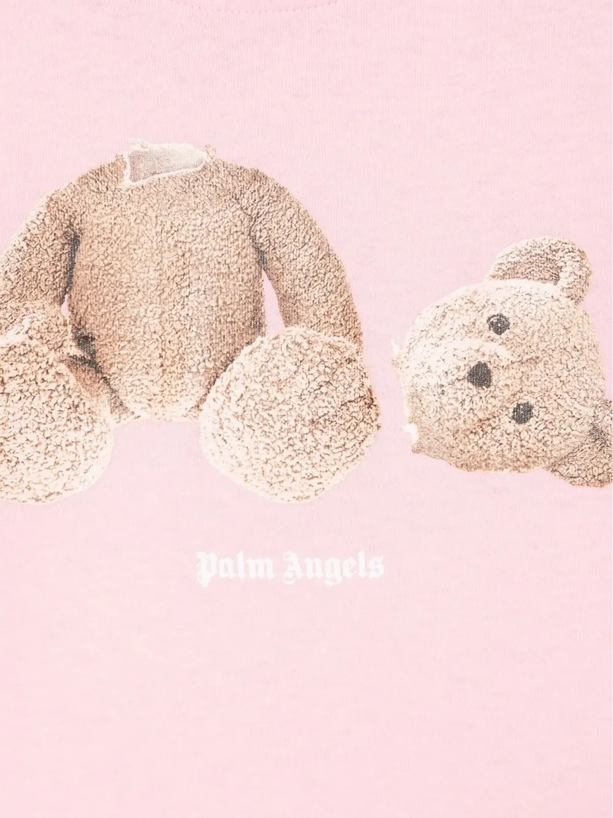 Palm Angels Kids テディベア柄ピンクのコットンTシャツ - 画像3