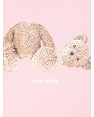 Palm Angels Kids テディベア柄ピンクのコットンTシャツ - サムネイル3