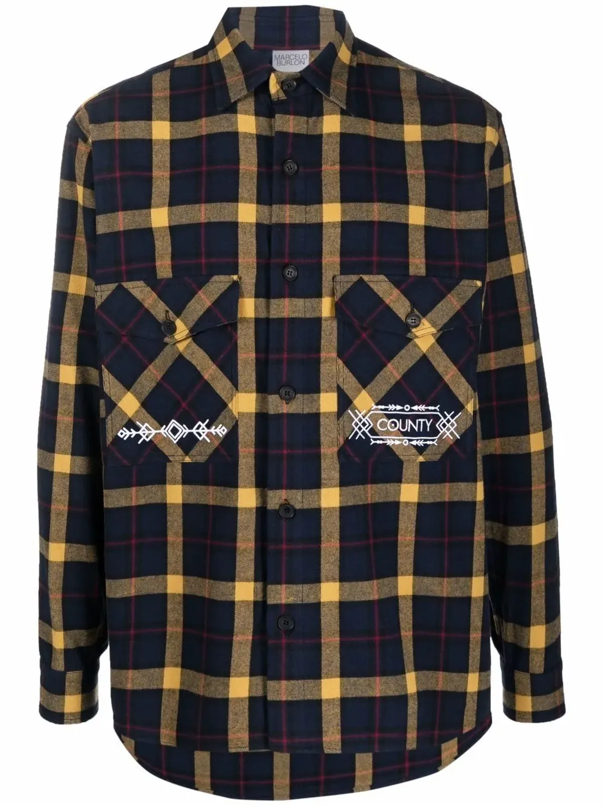 COUNTY OF MILAN フォークチェック柄シャツ ブルー - 画像1