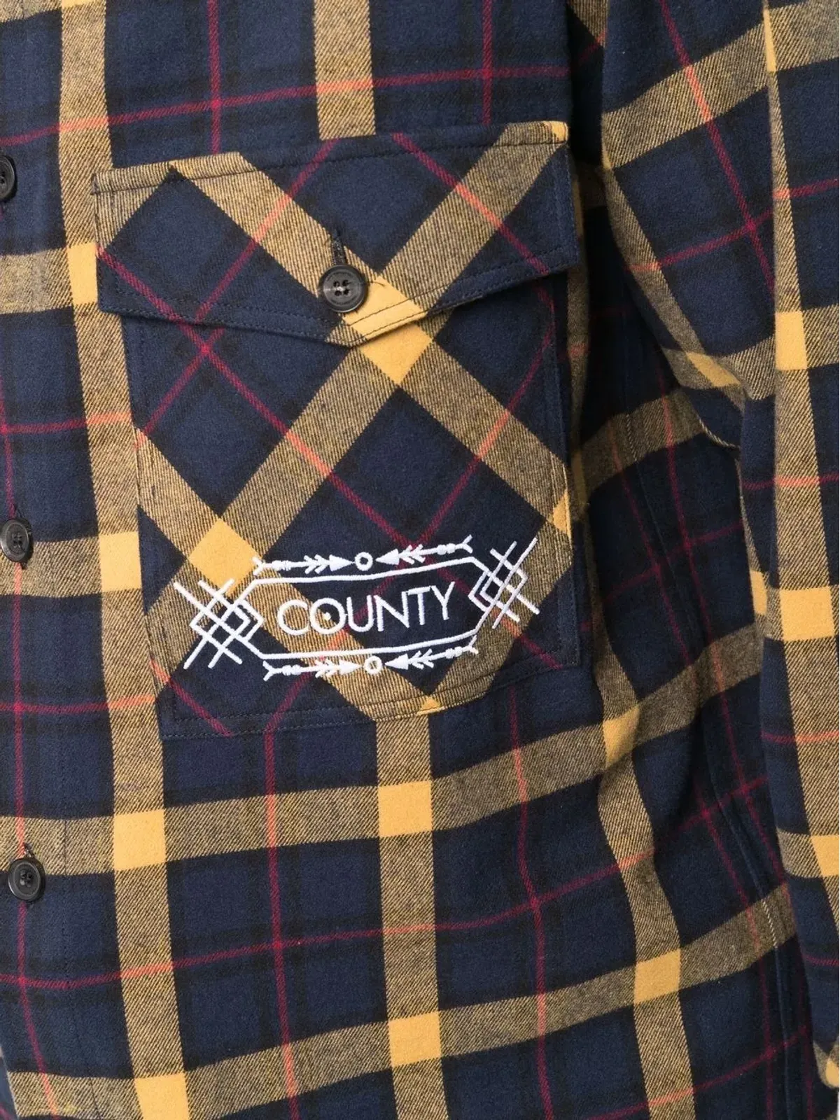 COUNTY OF MILAN フォークチェック柄シャツ ブルー - 画像5