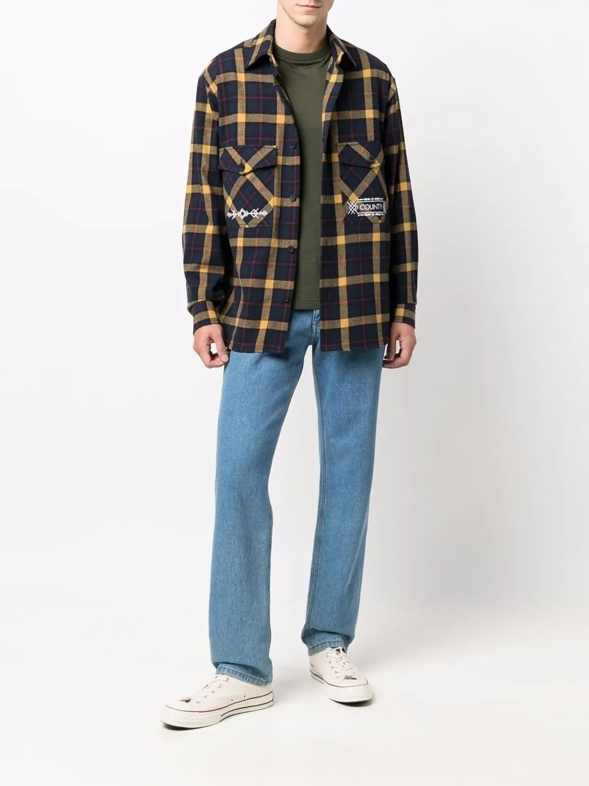 COUNTY OF MILAN フォークチェック柄シャツ ブルー - 画像2