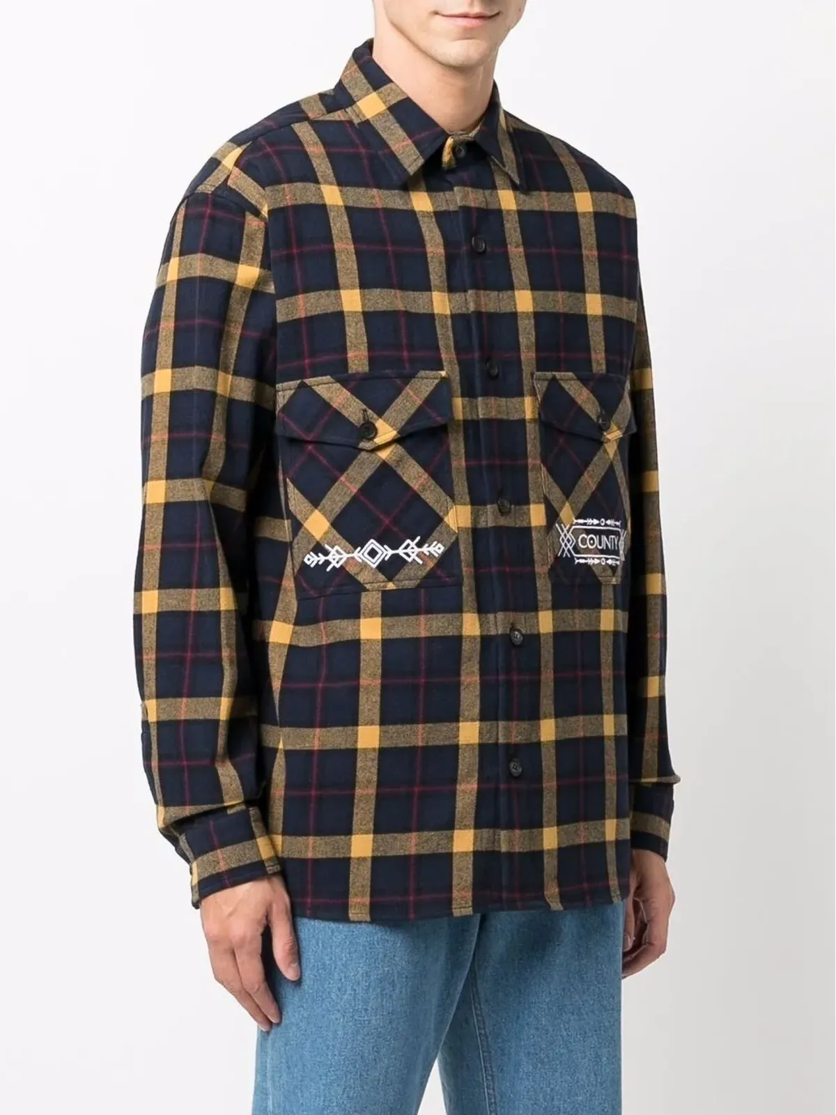 COUNTY OF MILAN フォークチェック柄シャツ ブルー - 画像3