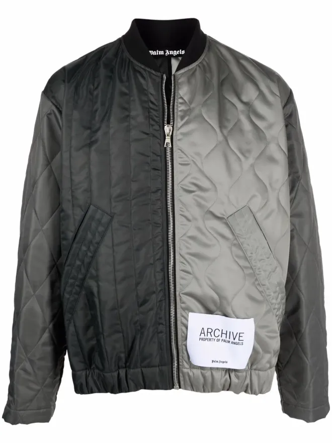 Palm Angels Palm Angels logo-print panelled bomber jacket - Greyの商品画像