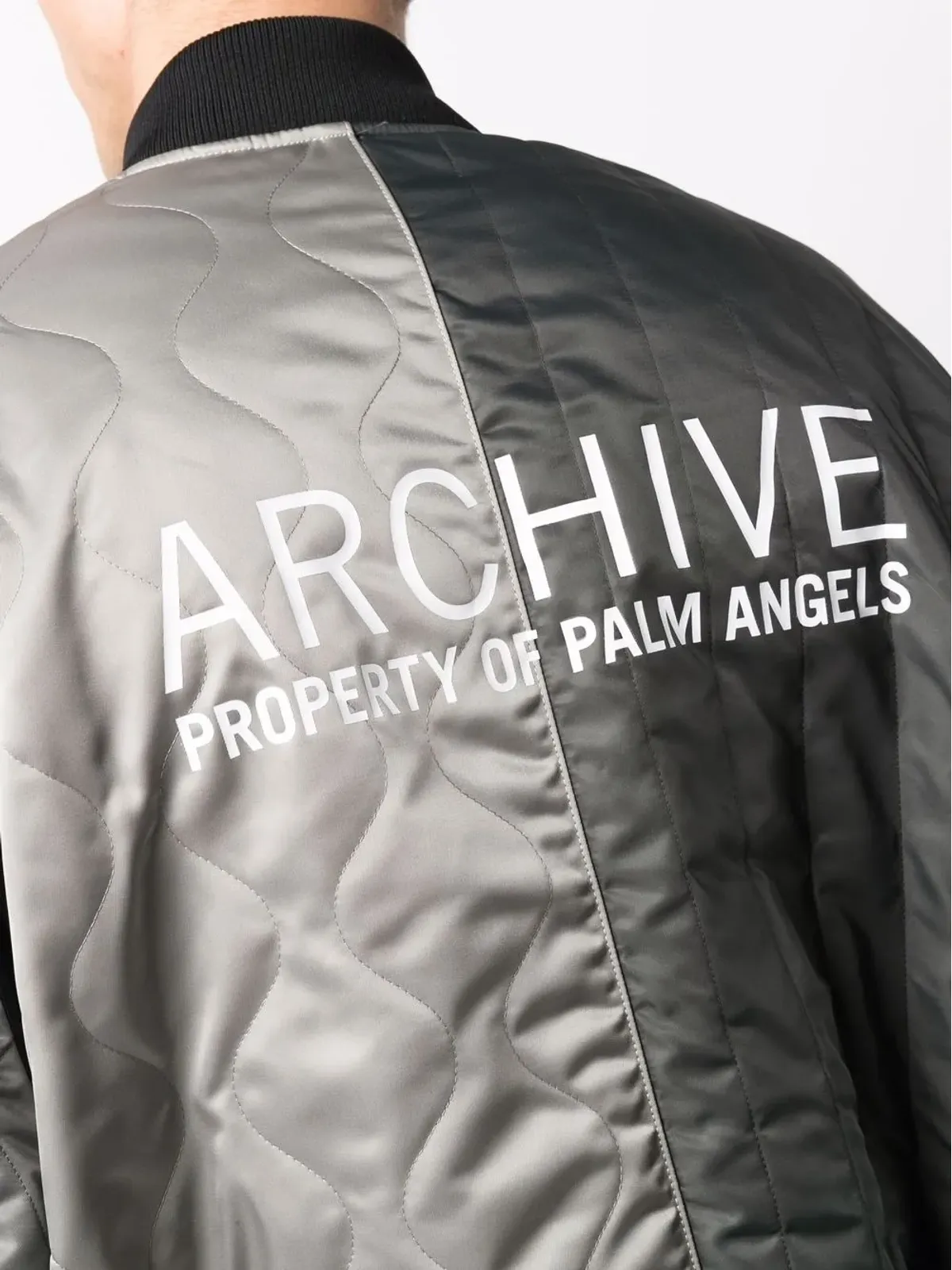 Palm Angels logo-print panelled bomber jacket - Grey - 画像5