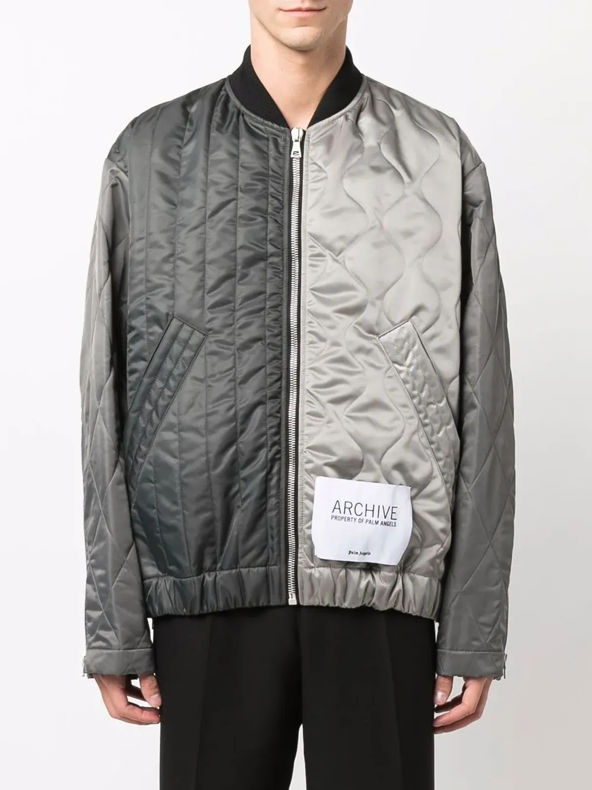 Palm Angels logo-print panelled bomber jacket - Grey - 画像3