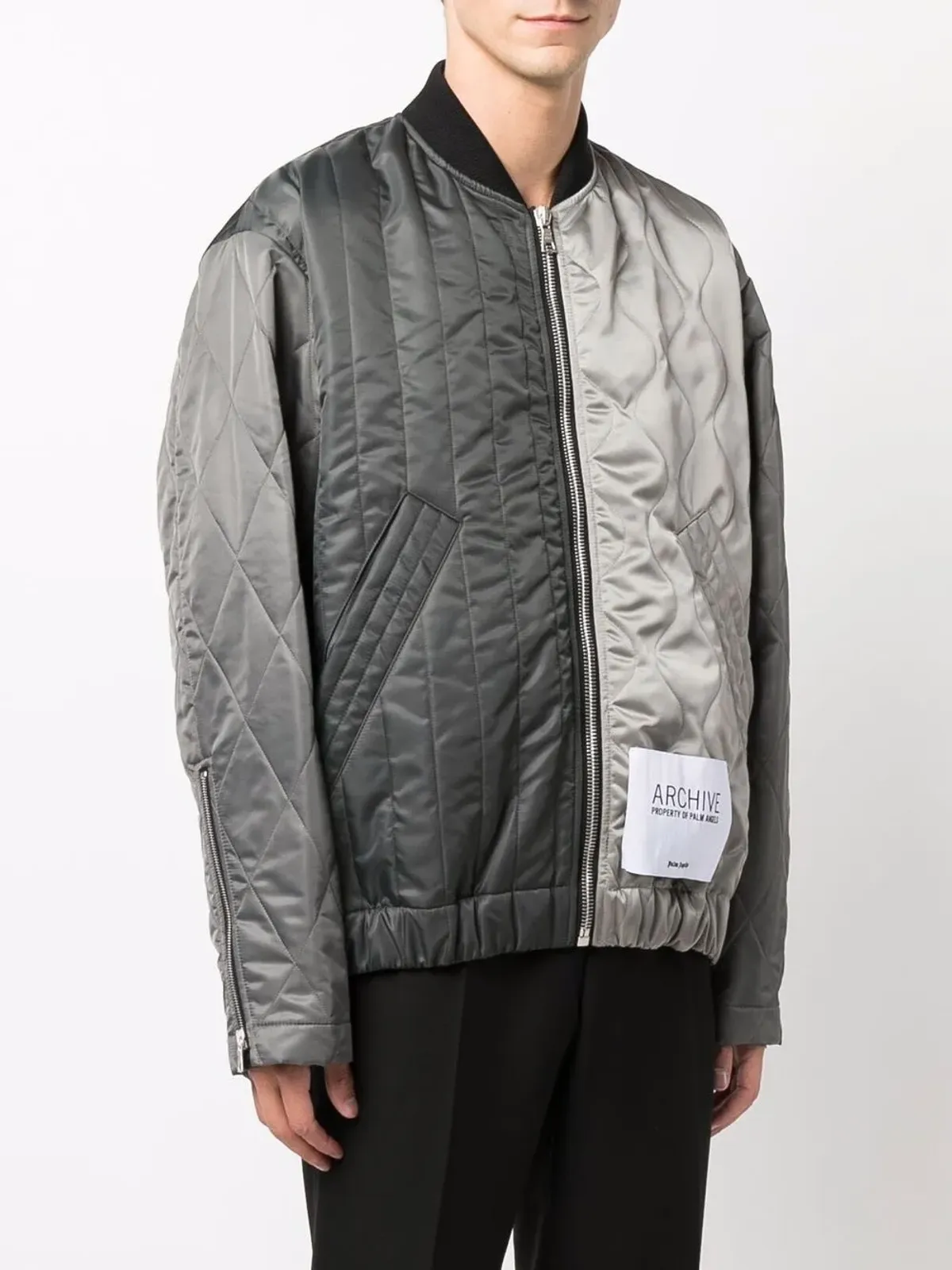 Palm Angels logo-print panelled bomber jacket - Grey - 画像4