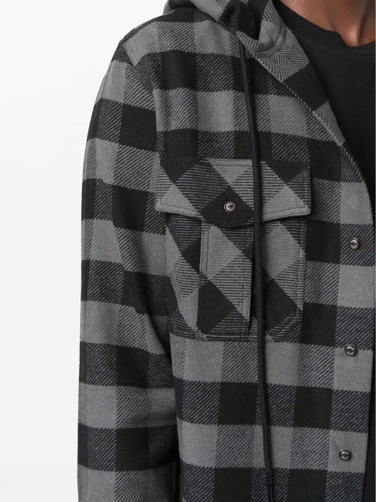 Off-White アローズプリント・チェック柄フーディーシャツ - 画像5