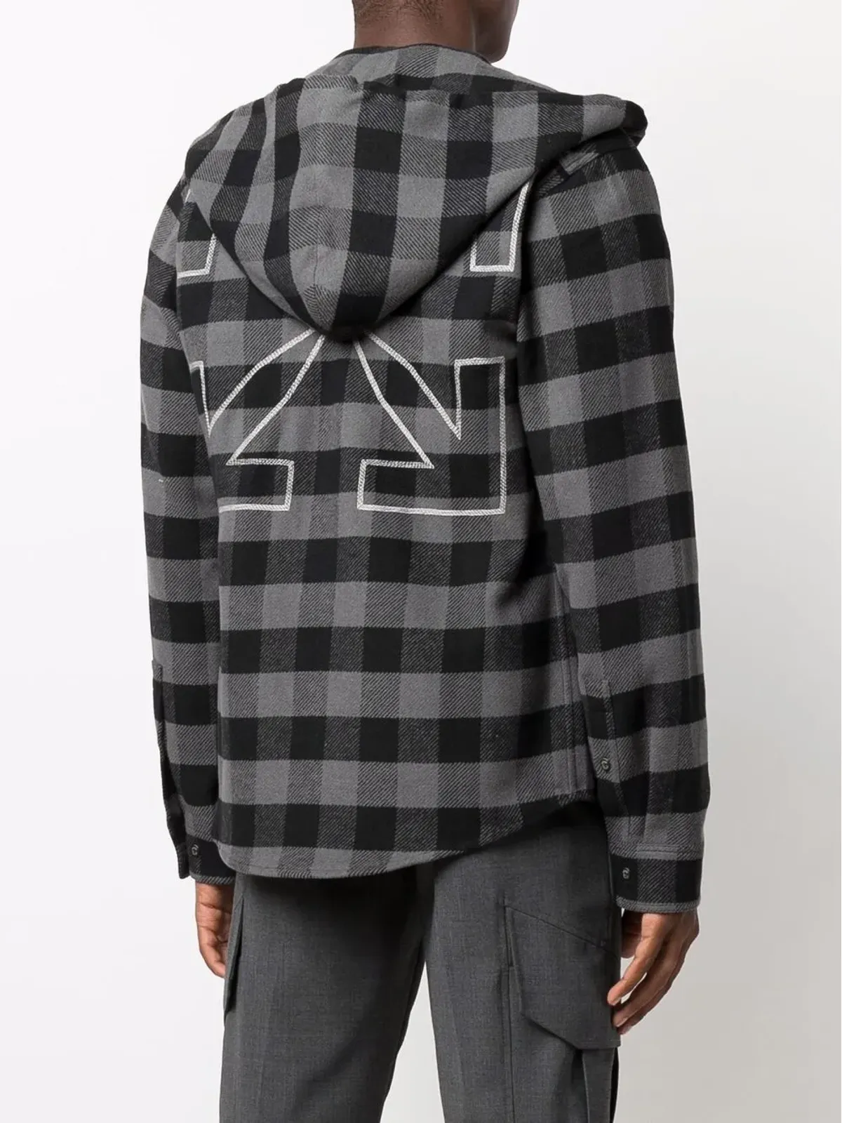 Off-White アローズプリント・チェック柄フーディーシャツ - 画像4