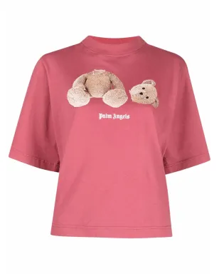 Palm Angels ベアプリント・クロップドTシャツ - ピンク - サムネイル1