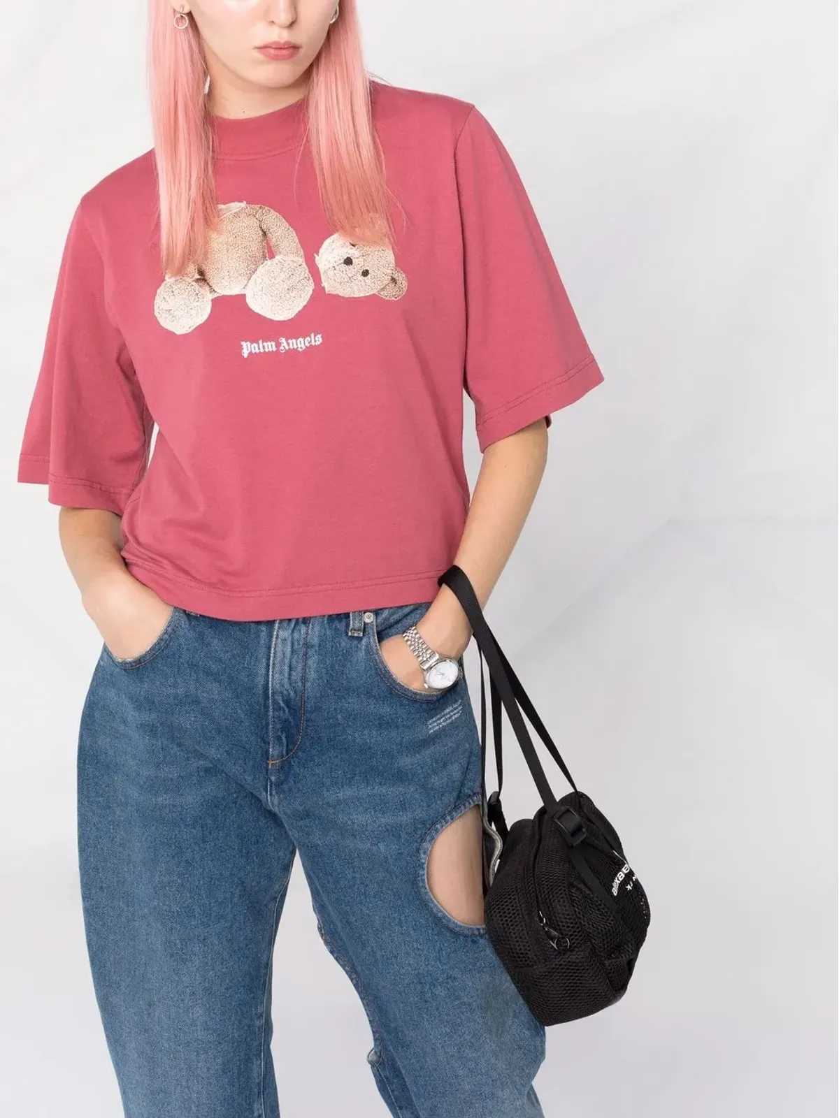 Palm Angels ベアプリント・クロップドTシャツ - ピンク - 画像5