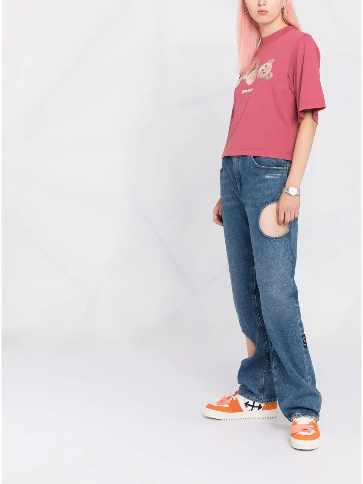 Palm Angels ベアプリント・クロップドTシャツ - ピンク - 画像4
