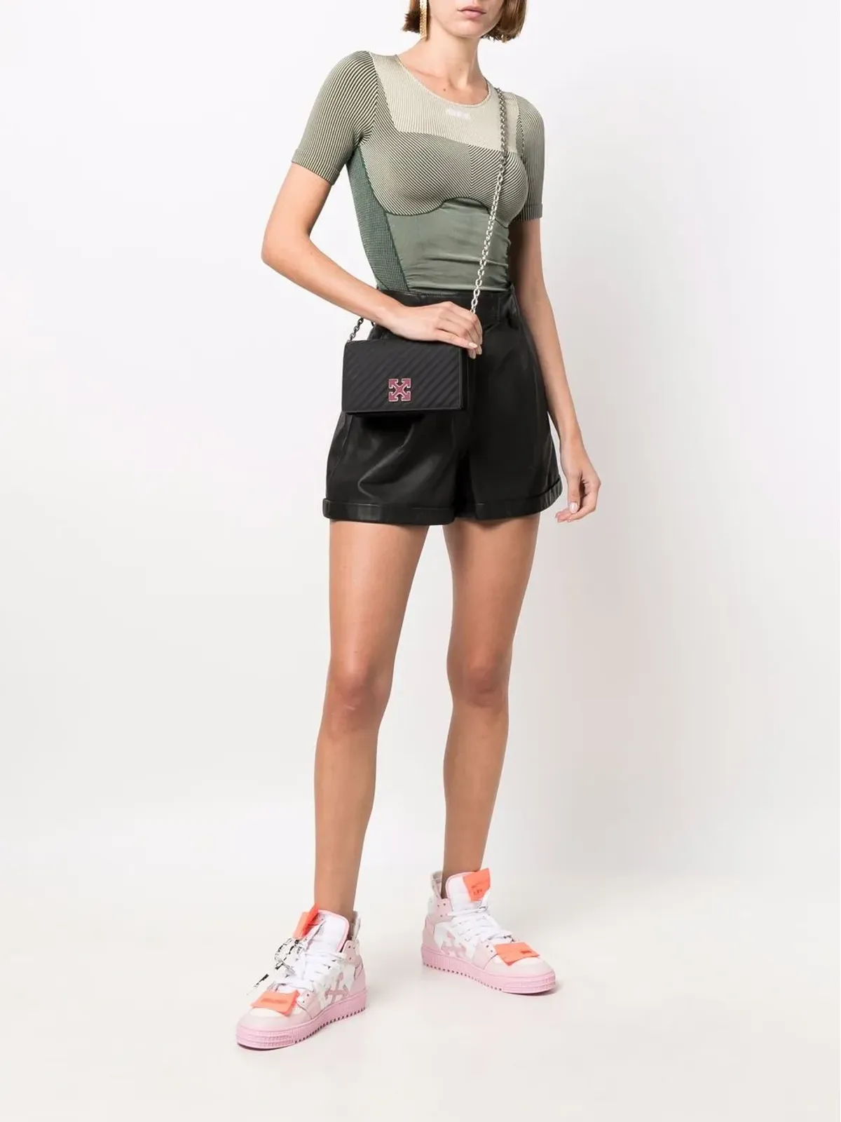 Off-White shiny seamless logo-knit fitted T-shirt - Green - 画像2