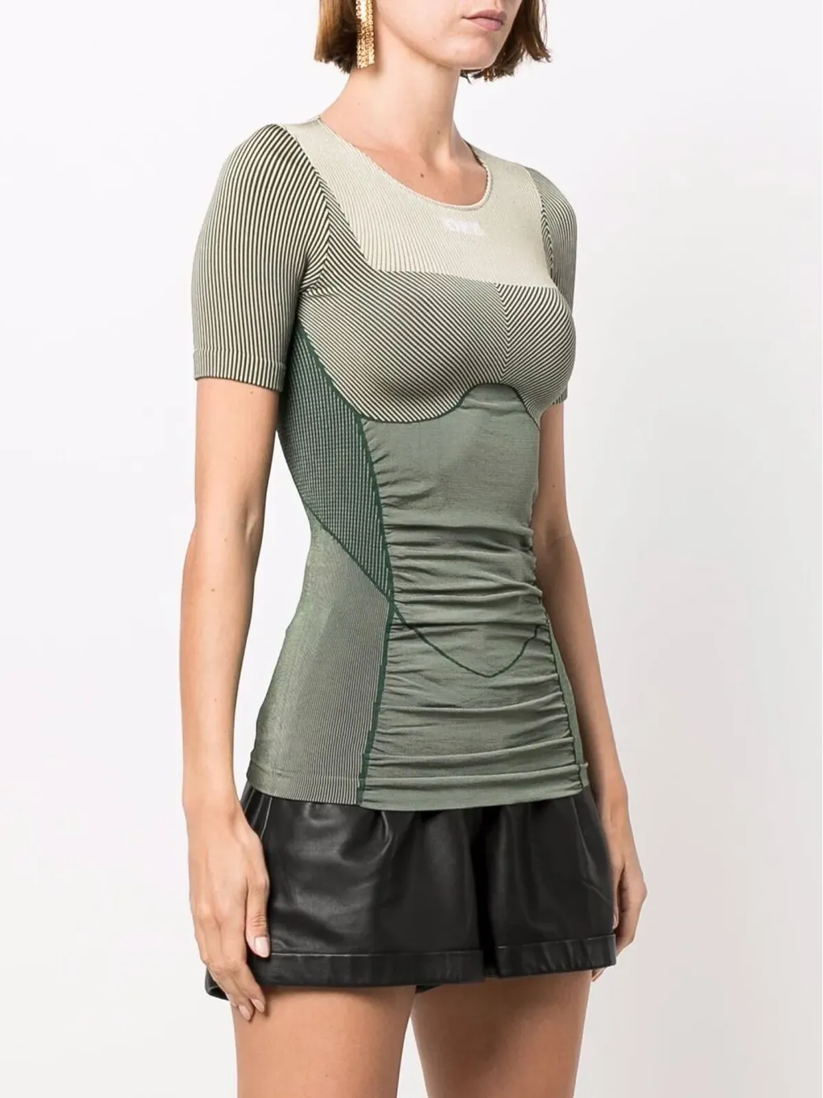 Off-White shiny seamless logo-knit fitted T-shirt - Green - 画像3