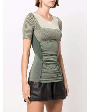 Off-White shiny seamless logo-knit fitted T-shirt - Green - サムネイル3