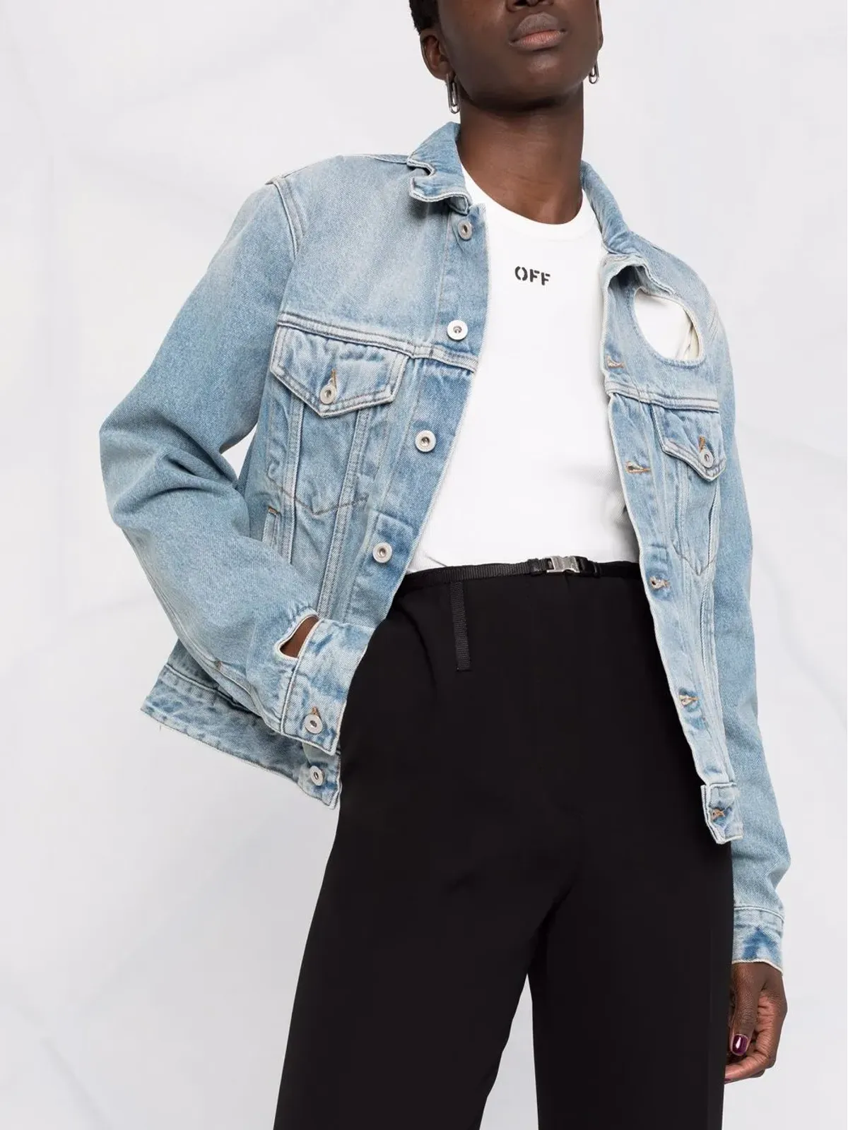 Off-White リブ編み ロゴプリント Tシャツ - 画像5