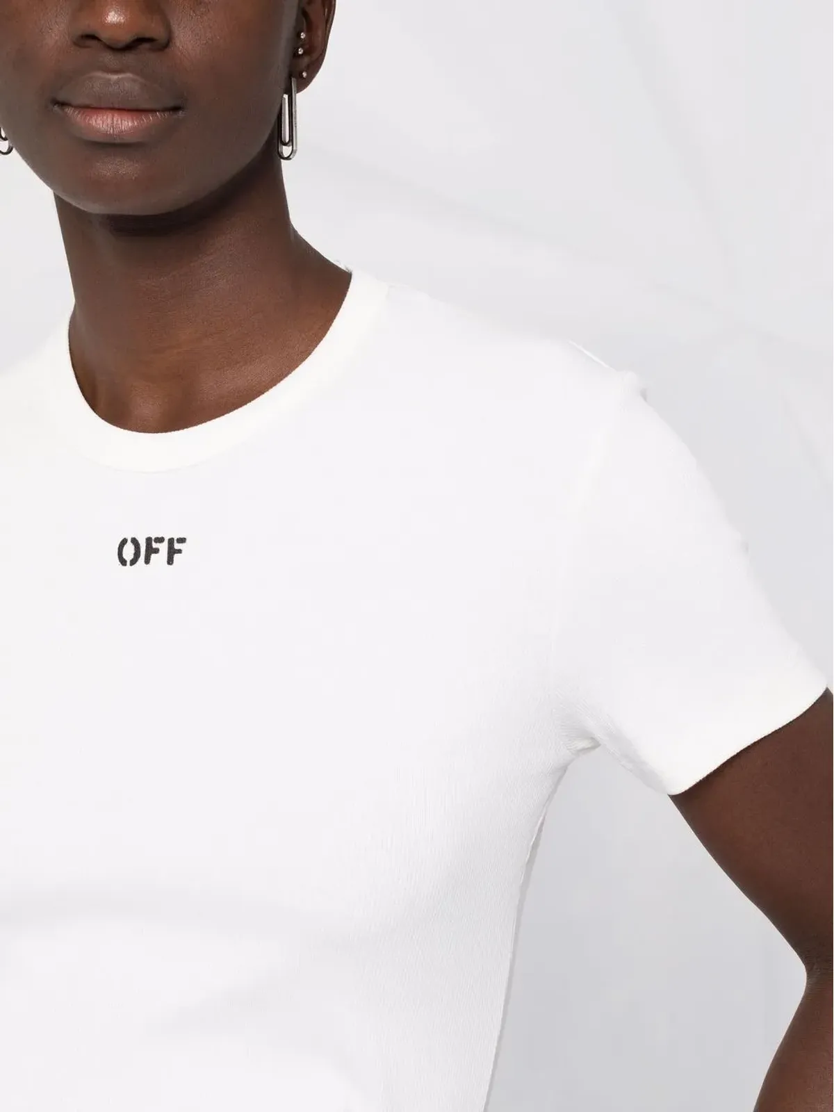 Off-White リブ編み ロゴプリント Tシャツ - 画像3