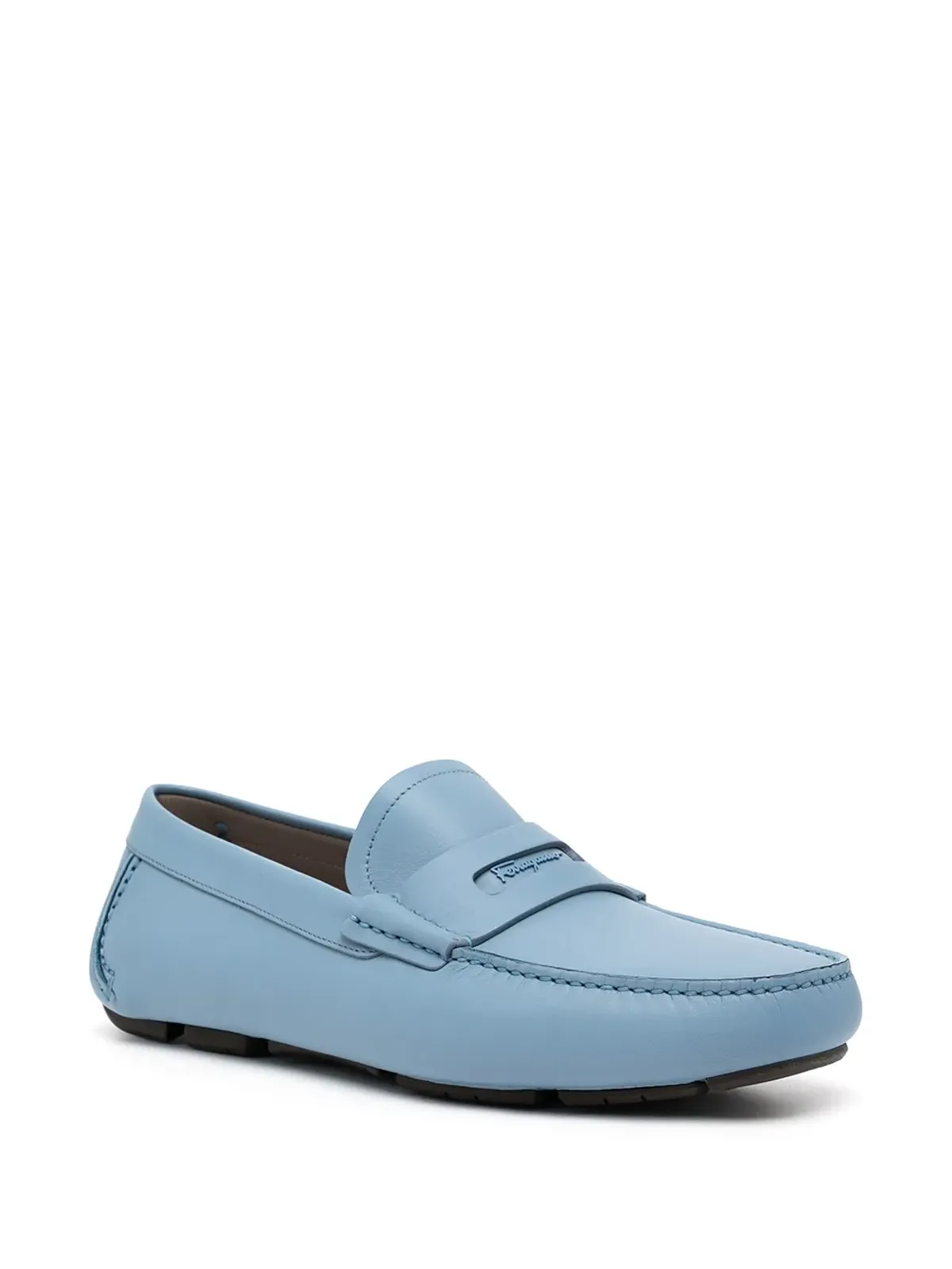 Ferragamo 丸トゥ レザー ローファー ブルー - 画像2