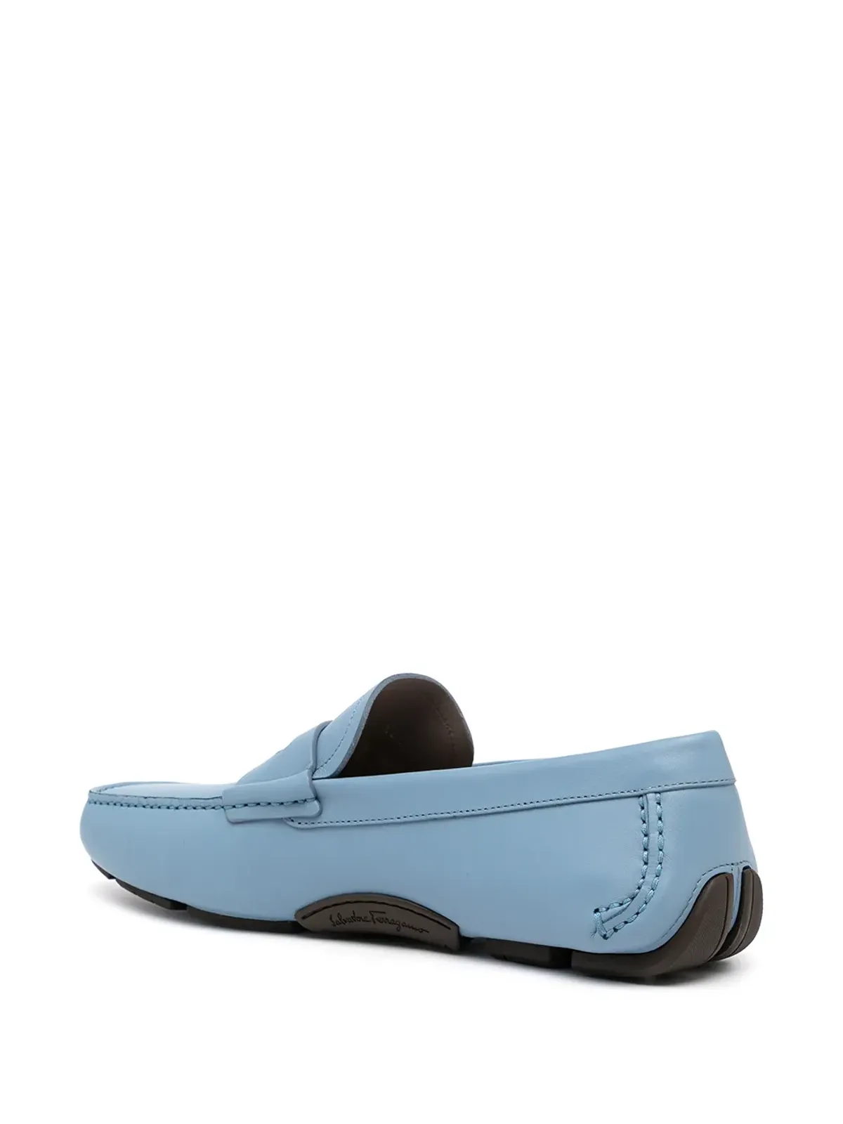 Ferragamo 丸トゥ レザー ローファー ブルー - 画像3