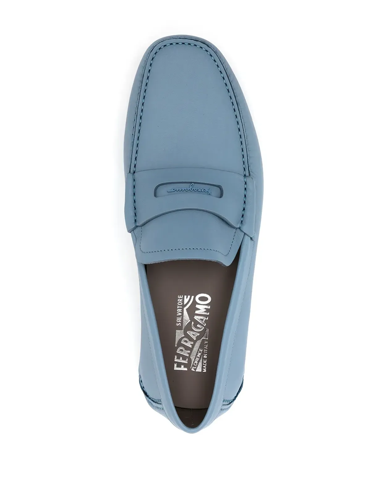 Ferragamo 丸トゥ レザー ローファー ブルー - 画像4