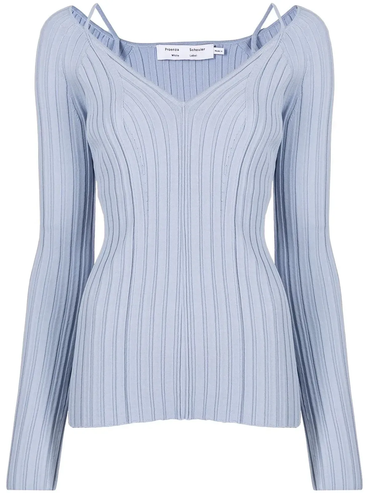 Proenza Schouler White Label ライトウェイトリブニットVネックトップ ブルー - 画像1