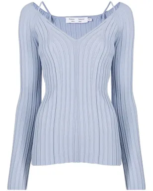 Proenza Schouler White Label ライトウェイトリブニットVネックトップ ブルー - サムネイル1