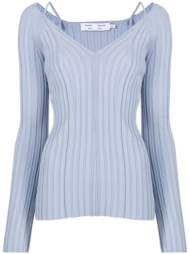Proenza Schouler White Label Proenza Schouler White Label ライトウェイトリブニットVネックトップ ブルーの商品画像