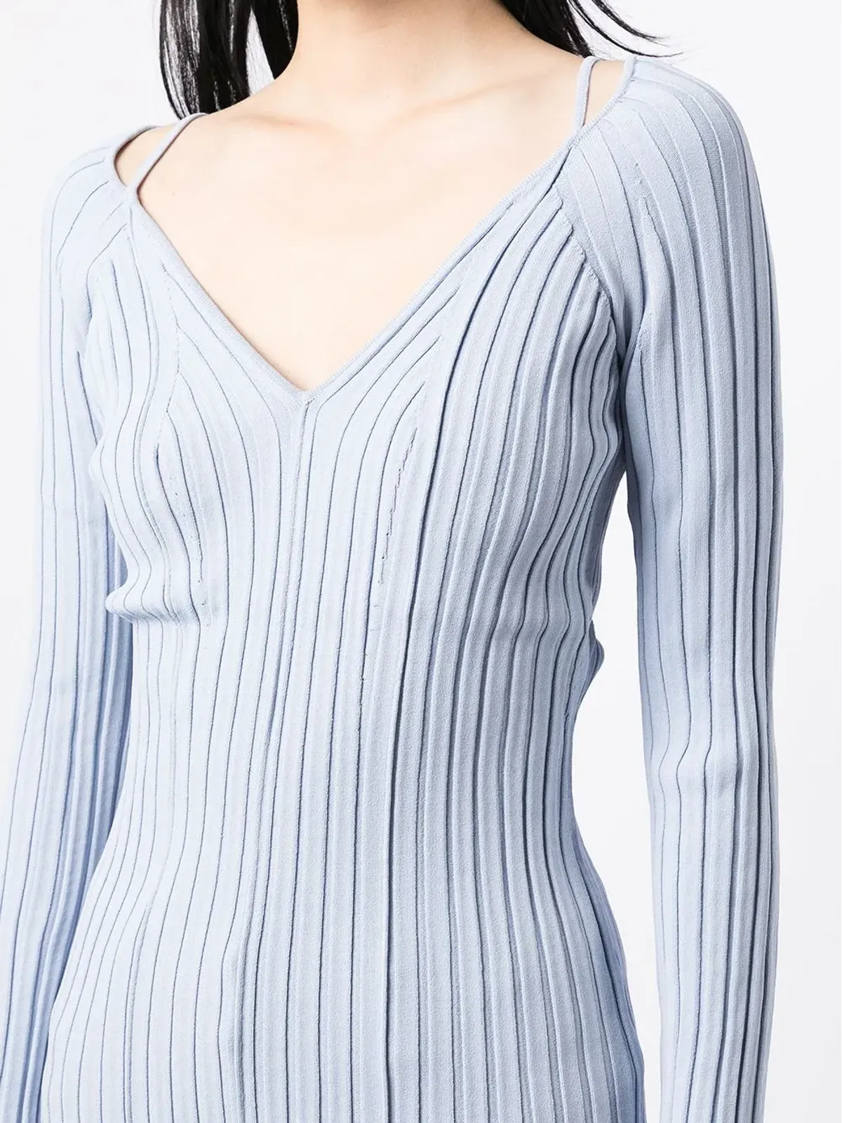 Proenza Schouler White Label ライトウェイトリブニットVネックトップ ブルー - 画像5